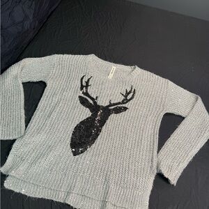 Bethany Mota Gray Sweater with Black Sequin Deer